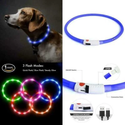 NEW TECH JUNKIES SILICONE SIZE-ABLE RECHARGEABLE DOT LED PET GLOW TUBE COLLAR dog cat flash light