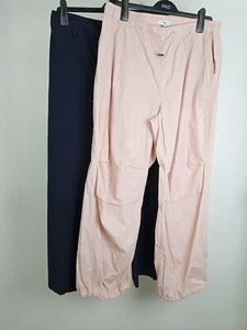 M&S Women's Trousers Size 16 Bundle x 2 Parachute Pink Navy Wide NEW F2 - Picture 1 of 10