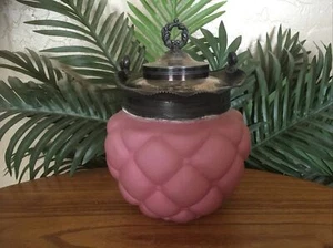 Antique Mt Washington Silver and Pink Satin Quilted Diamond Crown Biscuit Jar - Picture 1 of 14