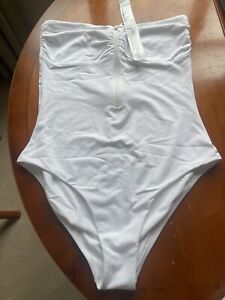 Brand New Melissa Odabash Bondi Bandeau White Zip Swimsuit UK12
