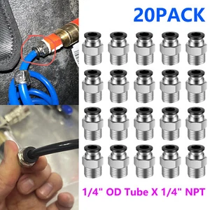 1/4" OD Tube X 1/4" NPT Pneumatic Fitting, Push to Connect Air Fitting (Qty 20) - Picture 1 of 9