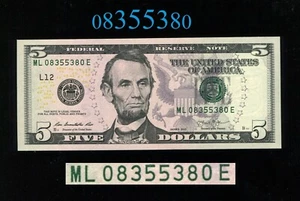UNC $5 Dollar 2013 Bill FRN Note Fancy Radar Serial Number BEP Pack - Picture 1 of 3