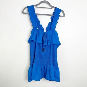 New Ashley Stewart Blue Smocked Ruffle Tank Top Women's Size 18/20 - Picture 1 of 7