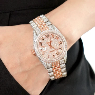 Rolex Datejust 12CTW relógio de aço inoxidável diamante natural rosa branca 36mm - Imagem 1 de 4