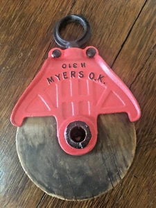 Vintage Myers O.K. Scheune Flaschenzug Block & Tackle, Holz & Gusseisen - Bild 1 von 10