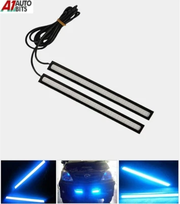 2 X Led Drl Daytime Running Lights Fog Cob Car Lamp Blue Driving Day 12v 17cm - Image 1 of 2