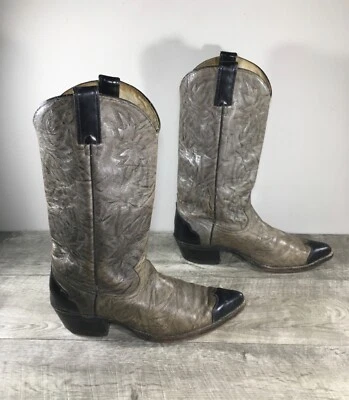 Botas vaqueras vaqueras vintage imperiales de cuero negro oliva para hombre hechas en EE. UU. 9 Foto 1 de 4