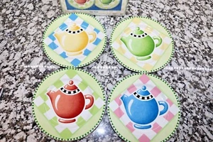 Lot de 4 assiettes à déjeuner vintage Sakura Table Mary Engelbreit Tea Time dans leur boîte excellent état - Photo 1/9