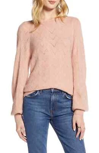 Halogen Women's Curved Chevron Pointelle Sweater Size Medium Light Pink NWT - Picture 1 of 4