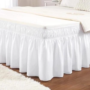 White Queen Size Bed Skirt 14 Inch Drop Elastic Wrap Around Dust Ruffle Bed Skir - Picture 1 of 7