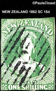 NEW ZEALAND 1862 SC 15d QUEEN VICTORIA 1sh DEEP GREEN IMPERF WM 6 UNG - Picture 1 of 2