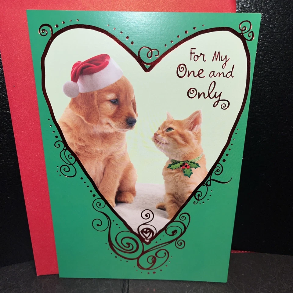 Merry Christmas For My One And Only Love 5.5”X8” Hallmark Greeting Card Cat Dog