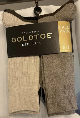 NWT Gold Toe Stanton Crew Socks size 6-12.5 - Beige/Brown/Green/Black/Blue- 7 Pr - Image 1 of 4