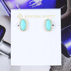 Clearance! New Kendra Scott Ellie Light Blue Magensite Stud Earrings Gold Plated - Picture 1 of 4