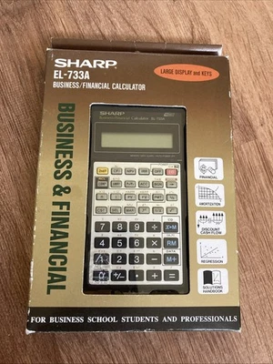 VINTAGE SHARP EL-733A BUSINESS FINANCIAL CALCULATOR IN BOX-large Display & Keys - Image 1 of 4