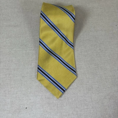 J Crew 领带男式黄色蓝色条纹丝绸经典领带商务正式学院风 — 第 1/4 张图片
