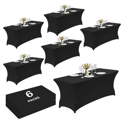 6 Pack 8ft Black Spandex Tablecloth – Fitted Stretch Cover – Universal Fit fo... - Image 1 of 4