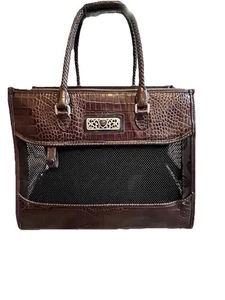 Brighton Travel Collection Pet Carrier Tote Bag Brown Croc Embossed Hole in Mesh - Picture 1 of 14