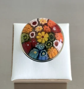 Bunter runder Murano Millefiori Stil Glas Ring Edelstahl Größe 8 - Bild 1 von 17
