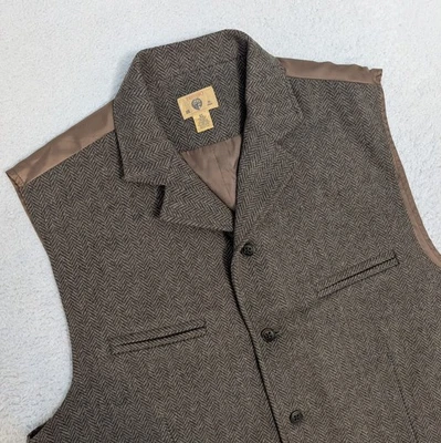 Trevero Men’s Wool Blend Vest XL Brown Harringbone Lined Button Front - Image 1 of 4