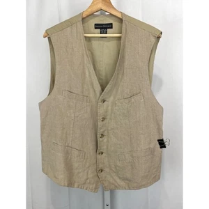 BANANA REPUBLIC Vintage Linen Vest Button Front Sleeveless Beige Tan Adult L - Picture 1 of 8