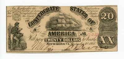 1861 T-18 $20 The Confederate States of America Note - CIVIL WAR Era AU - Image 1 of 2