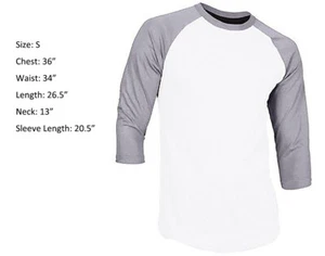 New 3/4 Sleeve Raglan Baseball Mens Plain Tee Jersey Sports T-Shirt White Gray S - Picture 1 of 2