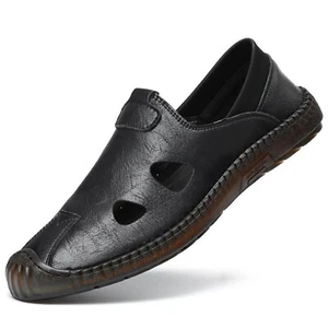 Men's Leather Sport Sandals Cloesd Toe Fisherman Hiking Outdoor Casual Sandals - Picture 1 of 13