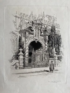1884 antike Radierung; Veranda der Kirche St. Maria die Jungfrau, Oxford von Joseph Pennell - Bild 1 von 4