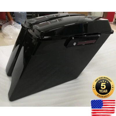 Vivid Black 2-in-1 Stretched Extended Hard Saddlebags For 1993-2013 Harley FLHTC - Image 1 of 4