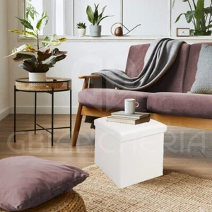 Pouf Contenitore Portaoggetti Quadrato Imbottito Pieghevole Ecopelle 31x31x31cm - Foto 1 di 14
