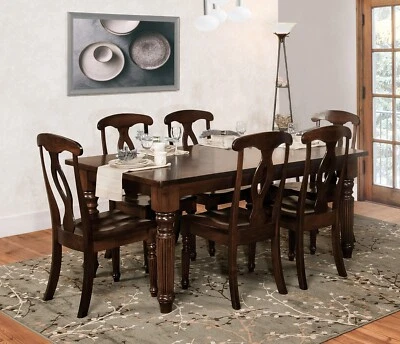 Amish 7-Pc Traditional Dining Set Solid Wood Reeded Legs Extendable - Image 1 of 2