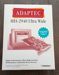 NEW IN BOX VINTAGE ADAPTEC AHA-2940 Ultra Wide SCSI PCI Adapter Cables Software - Picture 1 of 5