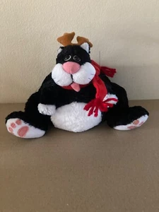 FIGI Dicke Katze schwarz weiß Weihnachten Plüsch Stofftier Schal Rentier Geweih - Bild 1 von 7