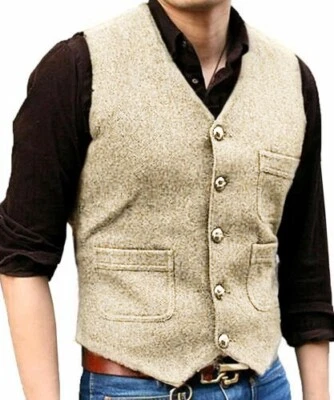 Chaleco de tweed para hombre de lana espiga vaquero occidental formal chalecos informales grandes XL 2XL Foto 1 de 4
