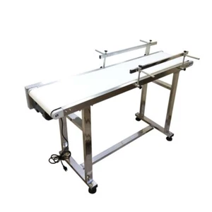110V 53''x11.8" Electric White PVC Belt Conveyor Machine Double Guardrails 60W - Picture 1 of 9