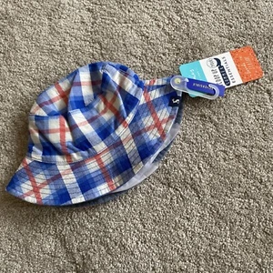 Baby Joules Brit Bluecheck Sun Hat Age 6-12 Months. Reversible. New - Picture 1 of 7