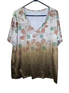 Camiseta Top Marrón y Oliva con Flores Cuello en V S/S Sedosa - Talla 22 - Imagen 1 de 2