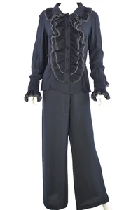 Couture Outfit Italian Designer Rina Milano Shirt Trouser Set Navy Elegant UK 12 - Picture 1 of 22