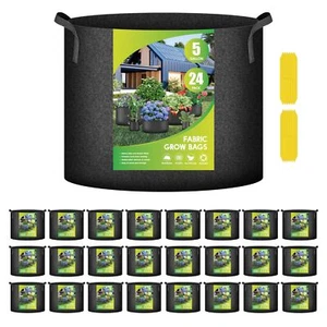 5/7/10 Gallon 24 Pack Thickened Aeration Grow Bags Nonwoven Fabric Pots Black - Picture 1 of 18
