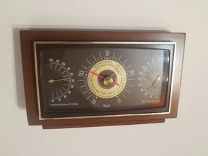 Taylor Instrument Mahogony Thermometer Hygrometer Barometer Desktop Weather VTG - Bild 1 von 7