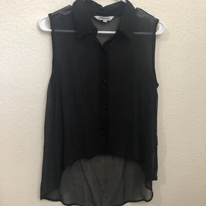 TRAMP Women Juniors Large Black Top Blouse Sheer Sleeveless Asymmetrical - Picture 1 of 6