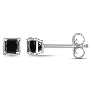 Amour 10k White Gold 1/2CT TDW Princess-Cut Black Diamond Stud Earrings - Picture 1 of 5
