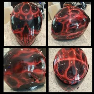 Truefire Skull in Red Custom Painted Airbrushed Motorcycle Helmet - Bild 1 von 2