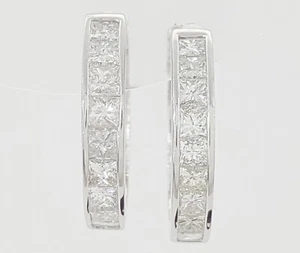 Princess Cut Diamond Hugger Hoop Earrings 15.3 mm 0.84 ct 14K White Gold - Picture 1 of 7