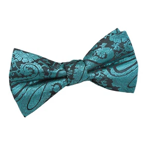 Teal Boys Bow Tie Woven Floral Paisley Wedding Pre-Tied Bowtie by DQT - Picture 1 of 2