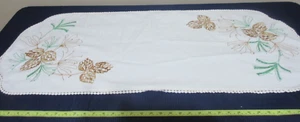 Vtg. Handmade Embroidered Pine Cone Table Runner with Crochet Edge 40x16.5" - Picture 1 of 3