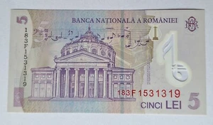 Romania 5 Lei 2018 Polymer Banknote, UNC Romanian - Picture 1 of 2