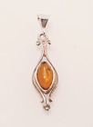 Fabulous Sparkling Real Baltic Amber Artistic Pendant 925 Solid Silver #19724
