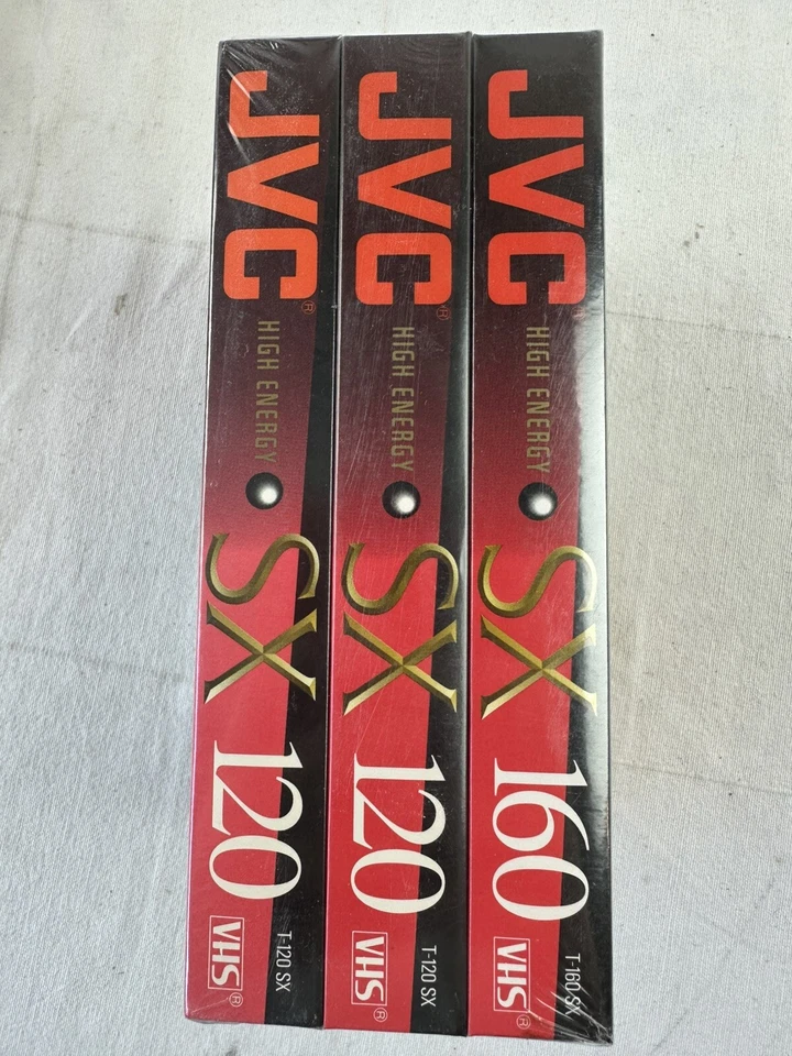 JVC High Energy SX 160 120 VHS 3 Pack Blank Tapes New Sealed 8 Hr/EP Record VCR - Image 1 of 3